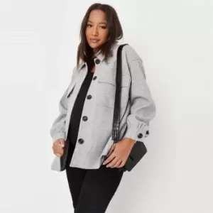 Image of Missguided Maternity Button Up Collar Shacket - Grey