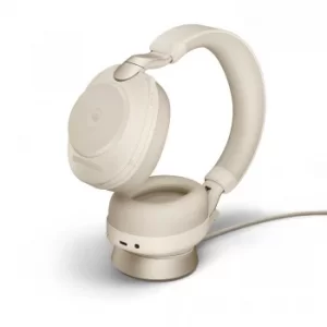 Image of Jabra Evolve2 85 USB-C MS Stereo Wireless Headset in Beige with Desk Stand