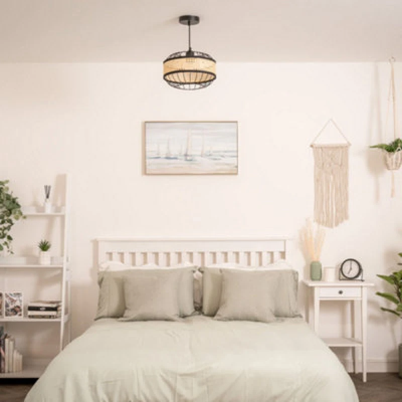 Image of ValueLights Vimet Black Wire And Rattan Easy Fit Pendant Shade Black