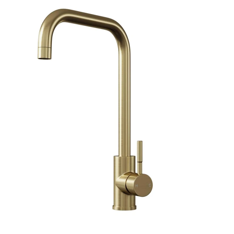 Image of Balterley Square Kitchen Sink Mixer Tap, Top Fix Installation, Brushed Brass in Metallics Metallics Unisex