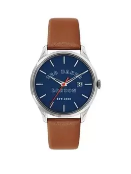 Image of Ted Baker Leytonn Stainless Steel Case Blue Dial Tan Leather Strap, Tan, Men