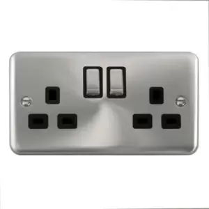 Image of Click Scolmore Deco Plus Satin Chrome 2 Gang Switch Socket 13A With Black Ingot - DPSC536BK