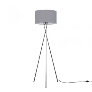 Image of Camden Chrome Tripod Floor Lamp with XL Dark Grey Reni Shade