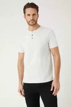 Image of Mens Light Grey Grandad Neck T-Shirt