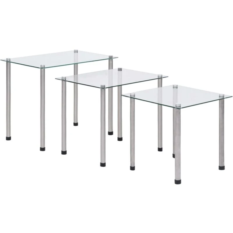 Image of VIDAXL Nesting Tables 3 pcs Transparent Tempered Glass Vidaxl 8718475798897