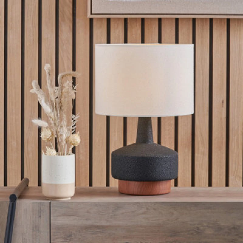 Image of SO'HOME Elin Wood Effect Textured Ceramic Table Lamp in Black ONE SIZE