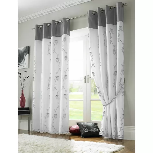 Image of Essential Living Tahiti Lined Voile Eyelet Ring Top Curtains Silver/White 142cm x 229cm