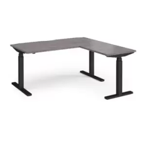 Image of Elev8 Touch sit-stand desk 1600mm x 800mm with 800mm return desk - Black frame and grey oak top