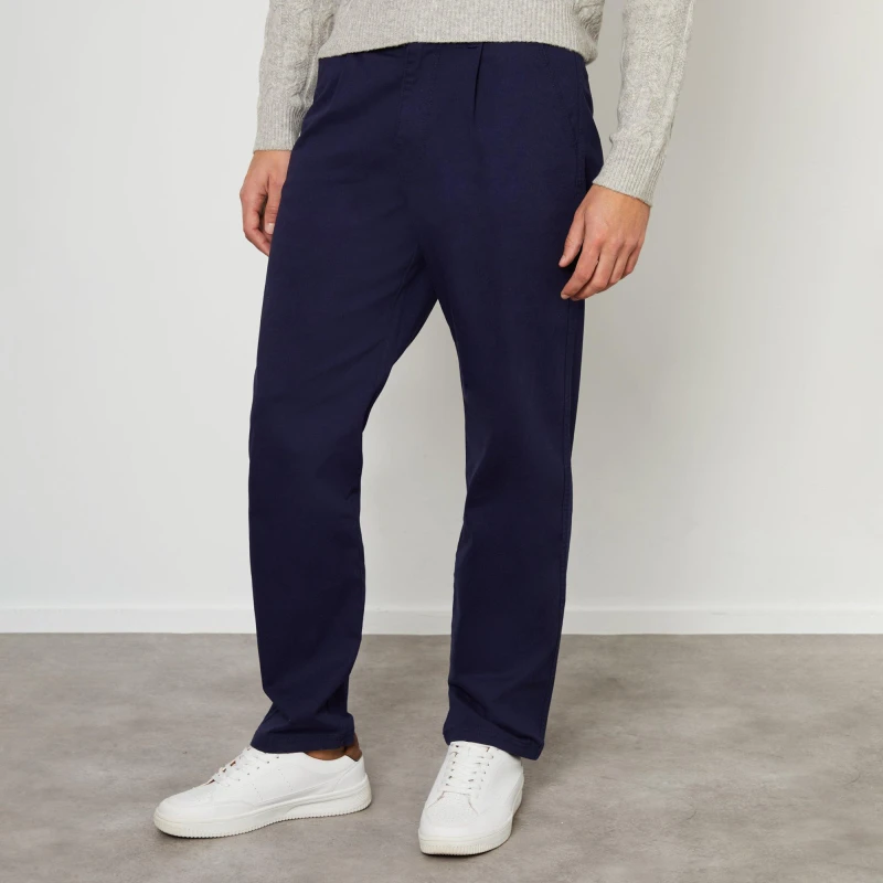 Image of Threadbare Cotton Straight Leg Pleated Chino Trousers With St - Blue Blue L
