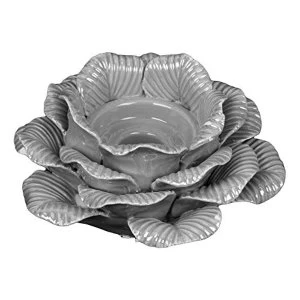 Image of Grey Pearlised Ceramic Flower Tealight Holder