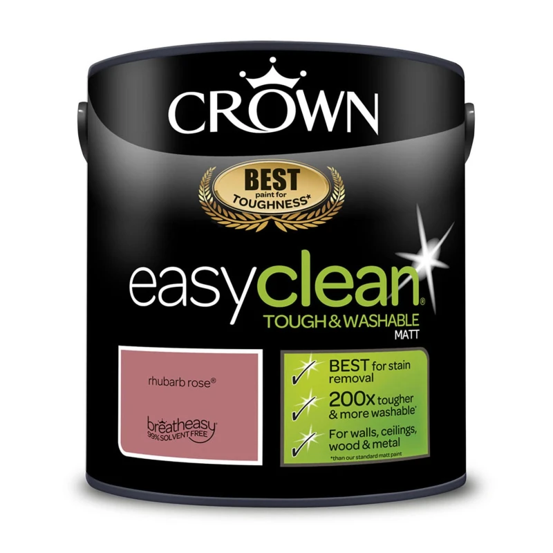 Image of Crown Easyclean Matt Emulsion Paint, 2.5L, Rhubarb Rose