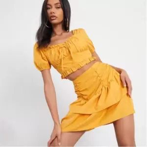 Image of I Saw It First Ruched Puff Sleeve Cropped Blouse - Yellow