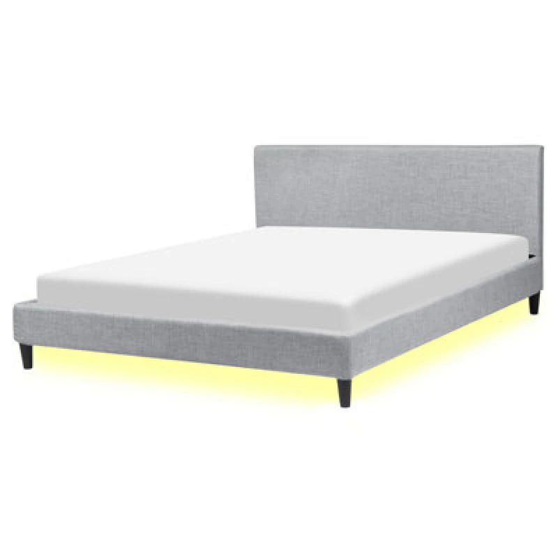 Image of Beliani Bed With LED Fabric Fitou 160 X 200 Cm (Eu King Size) Light Grey