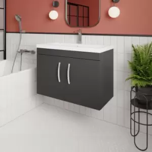 Image of Nuie - Athena Wall Hung 2-Door Vanity Unit with Basin-3 800mm Wide - Gloss Grey