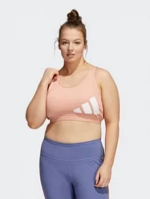 Image of adidas Believe This Medium-support Workout Logo Bra (plus Size), Pink/White, Size 1X, Women
