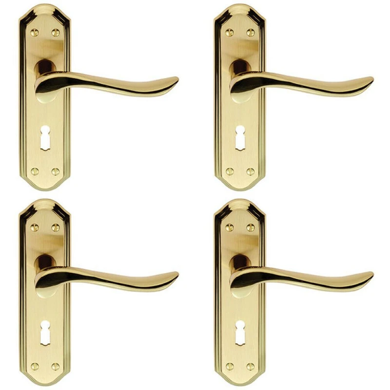 Image of Loops 4x PAIR Curved Lever on Sculpted Edge Backplate 180 x 48mm Satin/Polished Brass Metallics