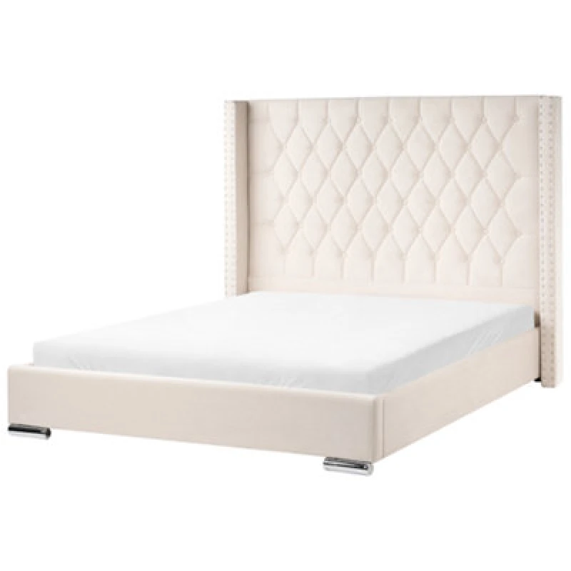 Image of Beliani Bed Velvet Lubbon 160 X 200 Cm (Eu King Size) Off-White