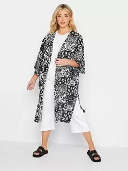 Image of Yours Yours Longline Duster Mono Patchwork, Black, Size 26-28, Women