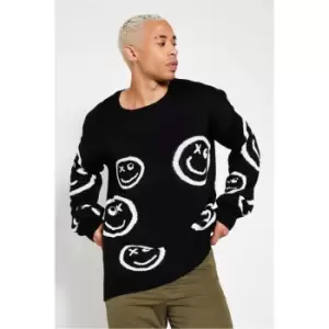 Image of I Saw It First Black & White Cross Eye Smiley Face Jumper - Black