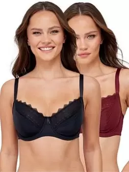 Image of Dorina Makayla 2pk Recycled Micro Light Padded Demi Bra, Black/Red, Size 40D, Women