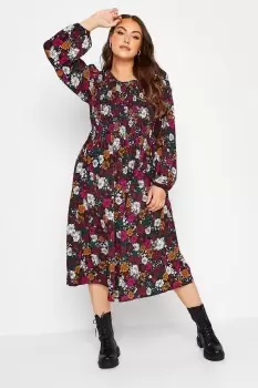 Image of Retro Floral Balloon Sleeve Midi Dress