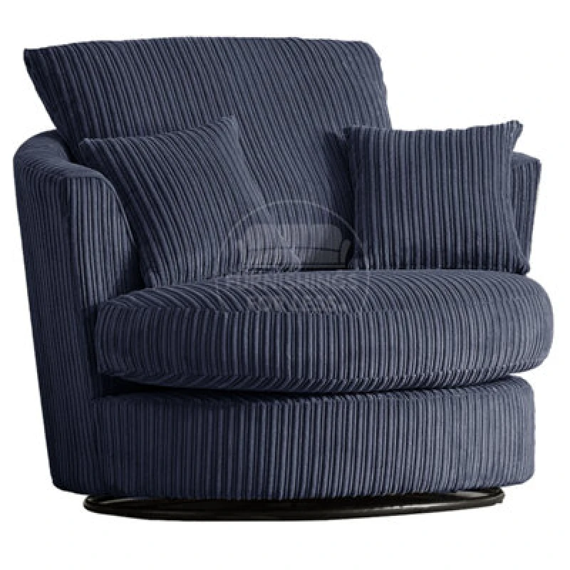 Image of Furnishings For Less UK Luxor Jumbo Cord Navy Blue Fabric Single Seater 360 Degree Swivel Chair Sofa Accessory