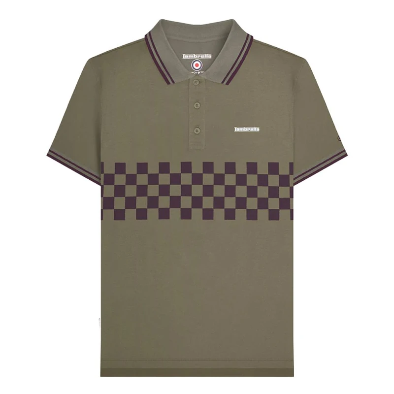 Image of Lambretta Lambretta Men SS25 Two Tone Tipped Polo Shirt in Khaki Size: large Khaki L Male 5063703660488
