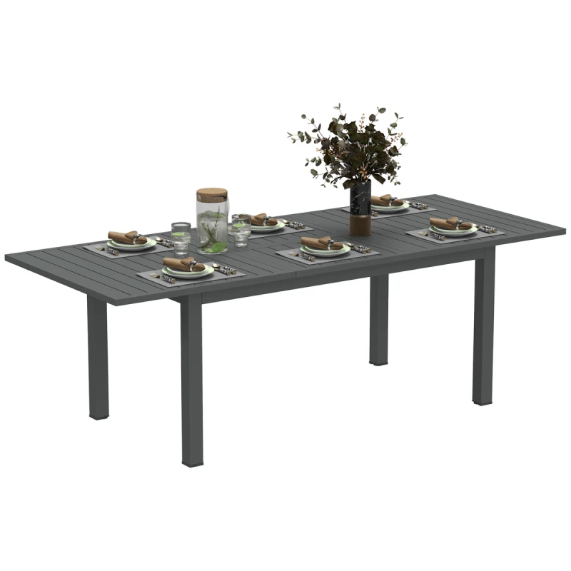 Image of Outsunny Extending Garden Table with Slatted Top, 160/220 x 90 x 73 cm, Grey 84G-591V00GY
