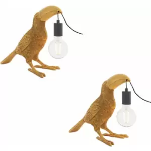 Image of 2 pack Vintage Gold Toucan Table Light - Resin Figure - Matt Black Lamp Holder
