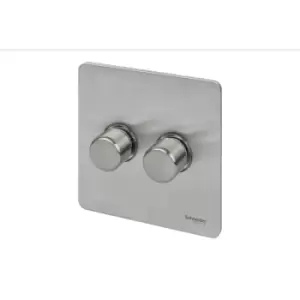 Image of Schneider Electric Ultimate Screwless Flat Plate - Double 2 Way Dimmer Light Switch, Main & Low Voltage, 250W/VA, GU6422CSS, Stainless Steel