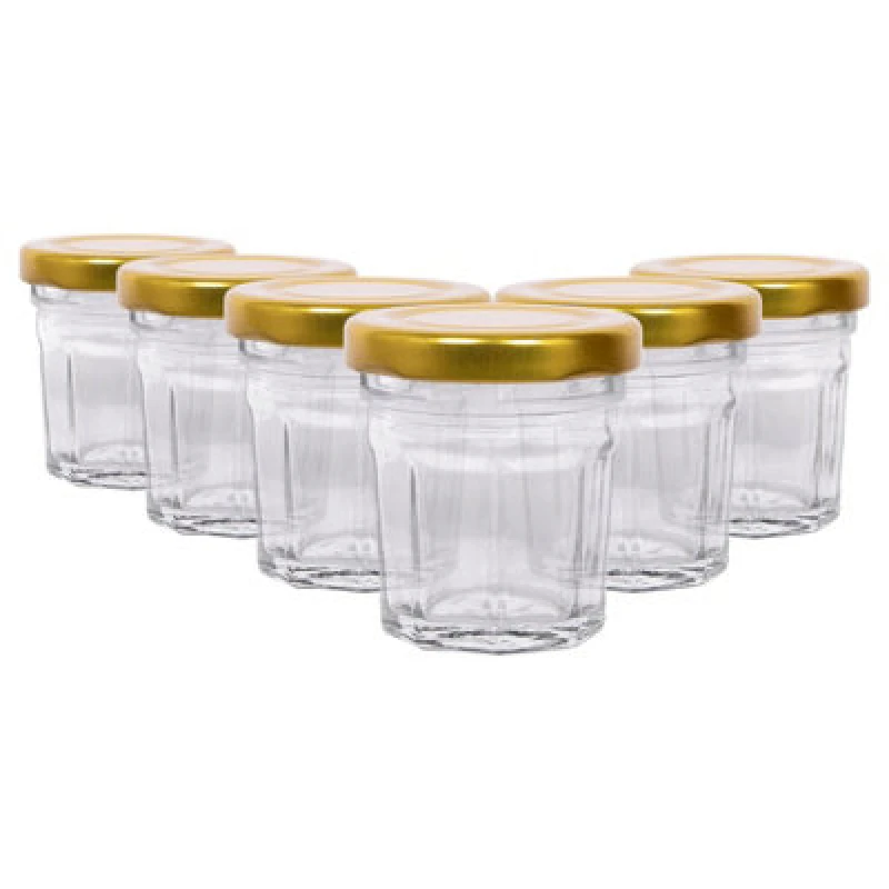 Image of Argon Tableware Glass Jam Jars With Gold Lids - 30ml - Pack Of 6