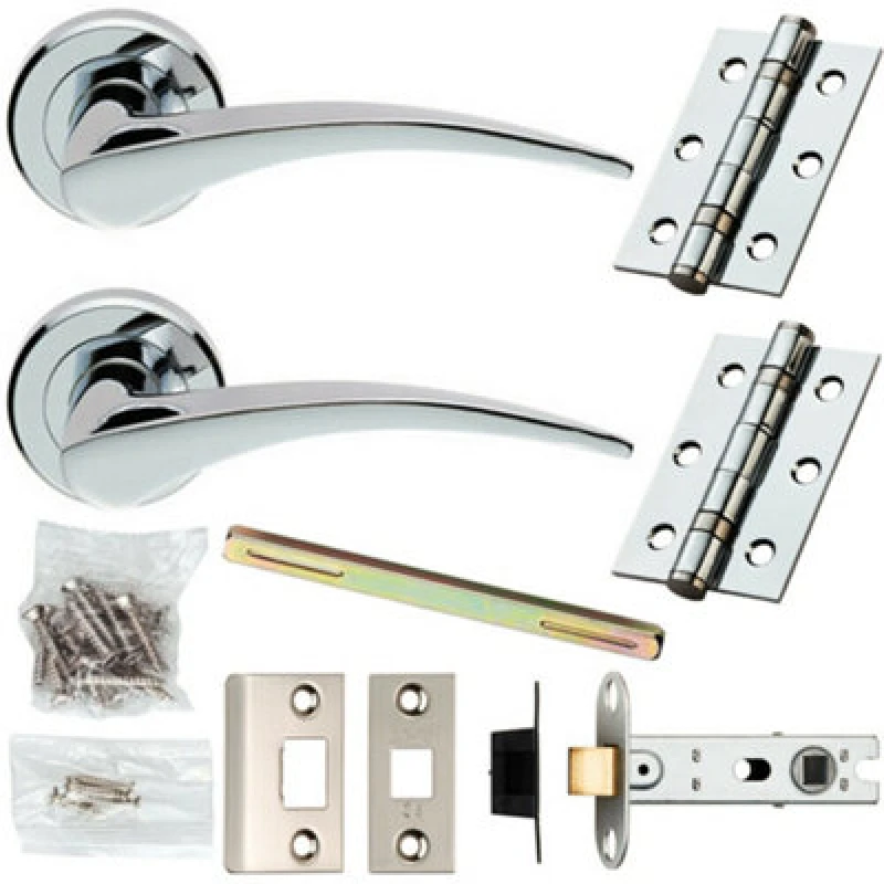 Image of Loops Door Handle & Latch Pack Chrome Straight Tapered Bar on Screwless Round Rose Multi