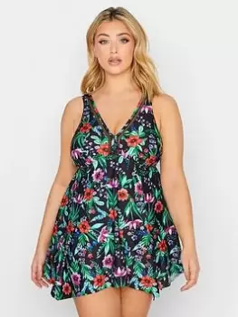 Image of Yours Summer Garden Ladder Rack Swimdress, Black, Size 18, Women