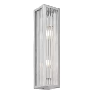 Image of Newham Outdoor Contemporary 2 Light Wall Lamp Chrome, Clear Ribbed Glass