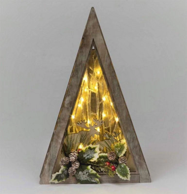 Image of Shatchi B/O LED Wooden Reindeer Scene - Triangle Shape -W24.5xD5.5xH39cm Multi