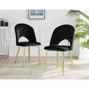 Image of Furniture Box 2x Arlon Black Velvet Gold Leg Dining Chairs