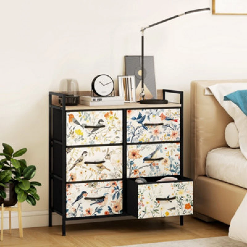 Image of HOMCOM 6-Drawer Chest of Drawers, Fabric Dresser, White 83D-033V02MX