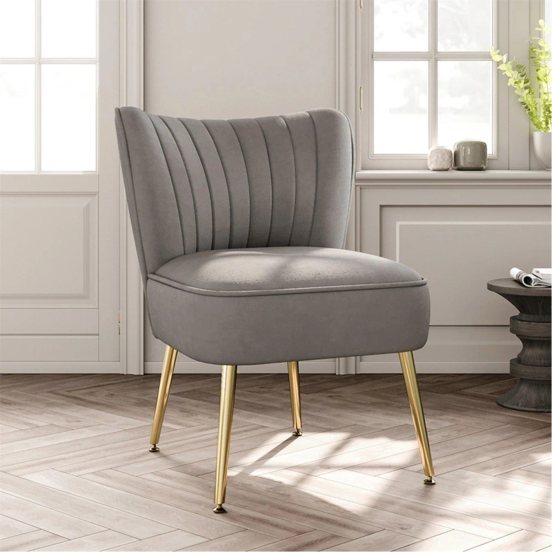 Image of Cottonfy UK Modern Wingback Upholstered Chair Grey Grey L