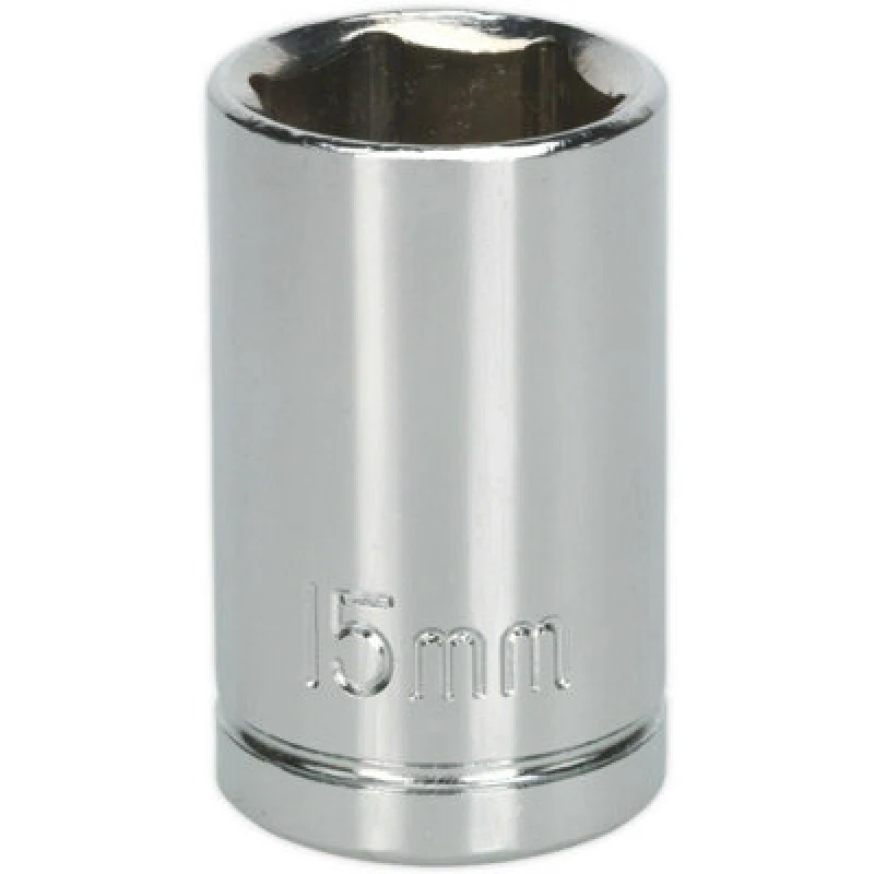 Image of Loops 15mm Chrome Plated Drive Socket - 1/2" Square Drive - High Grade Carbon Steel Metallics