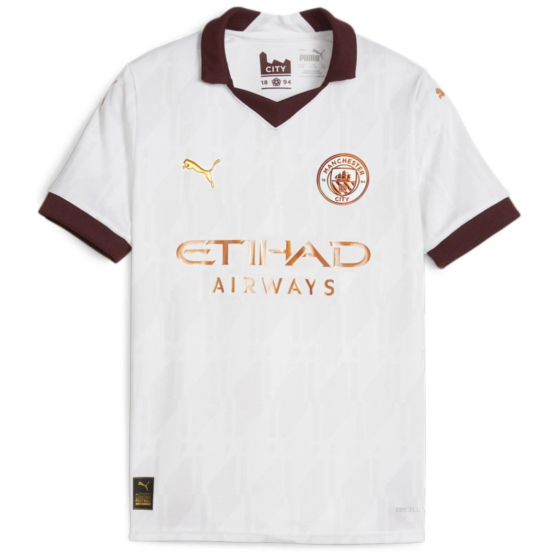 Image of Puma Manchester City Away Shirt 2023 2024 Juniors White/Bronze male 5-6 (XS)