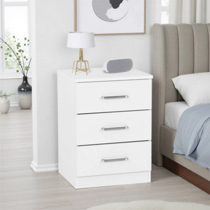 Image of Seconique Dakota 3 Drawer Bedside - White 100-103-110