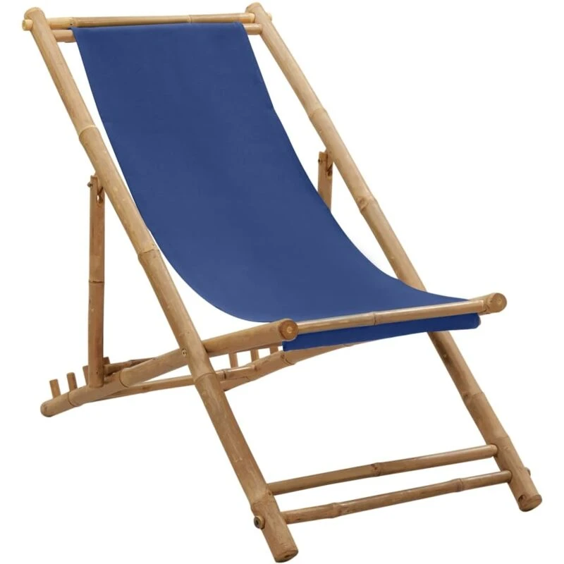Image of VIDAXL Deck Chair Bamboo and Canvas Navy Blue Vidaxl 8720286135280