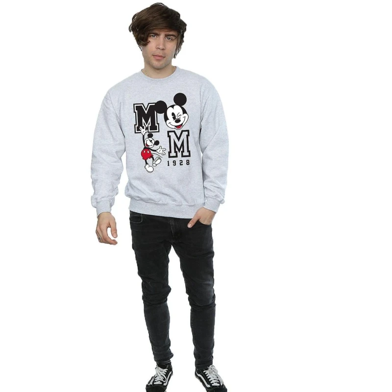 Image of Disney Men Jump And Wink Mickey Mouse Sweatshirt in Grey Size: Small Grey S Male 5063377485585