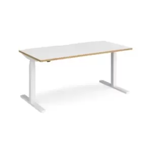 Image of Height Adjustable Desk Rectangular Desk 1600mm White/Oak Tops With White Frames 800mm Depth Elev8 Touch