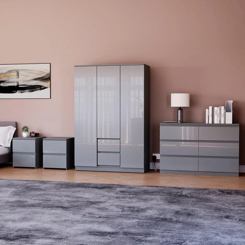 Image of Lassic Vida Designs Glinton Gloss 4 Piece Bedroom Set 9 Grey unisex 4 Piece