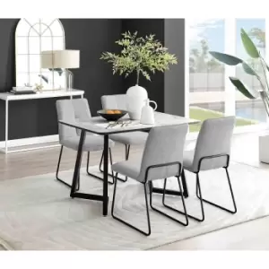 Image of Furniture Box Carson White Marble Effect Dining Table and 4 Light Grey Halle Chairs