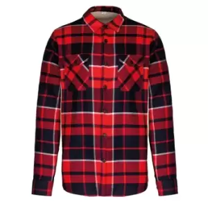 Image of Kariban Mens Sherpa Lined Checked Shirt Jacket (L) (Red/Navy)