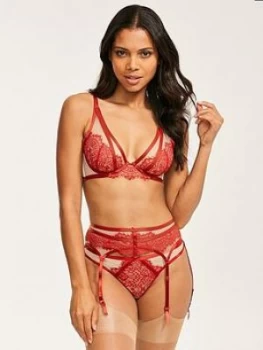 Image of Figleaves Fleur Eyelash Lace And Mesh None-Padded Plunge Bra - Red