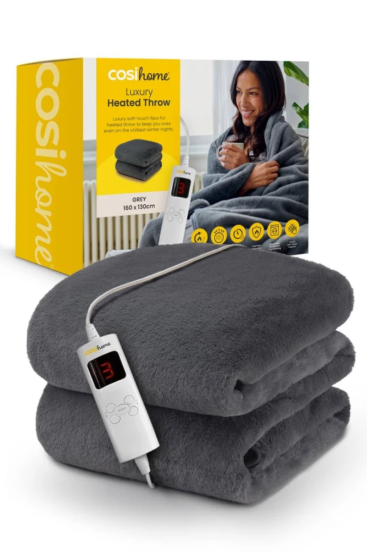 Image of Cosi Home Faux Fur Electric Heated Throw in Grey Grey Unisex