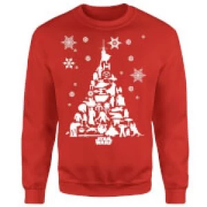 Image of Star Wars Character Christmas Tree Red Christmas Sweatshirt - S - Red